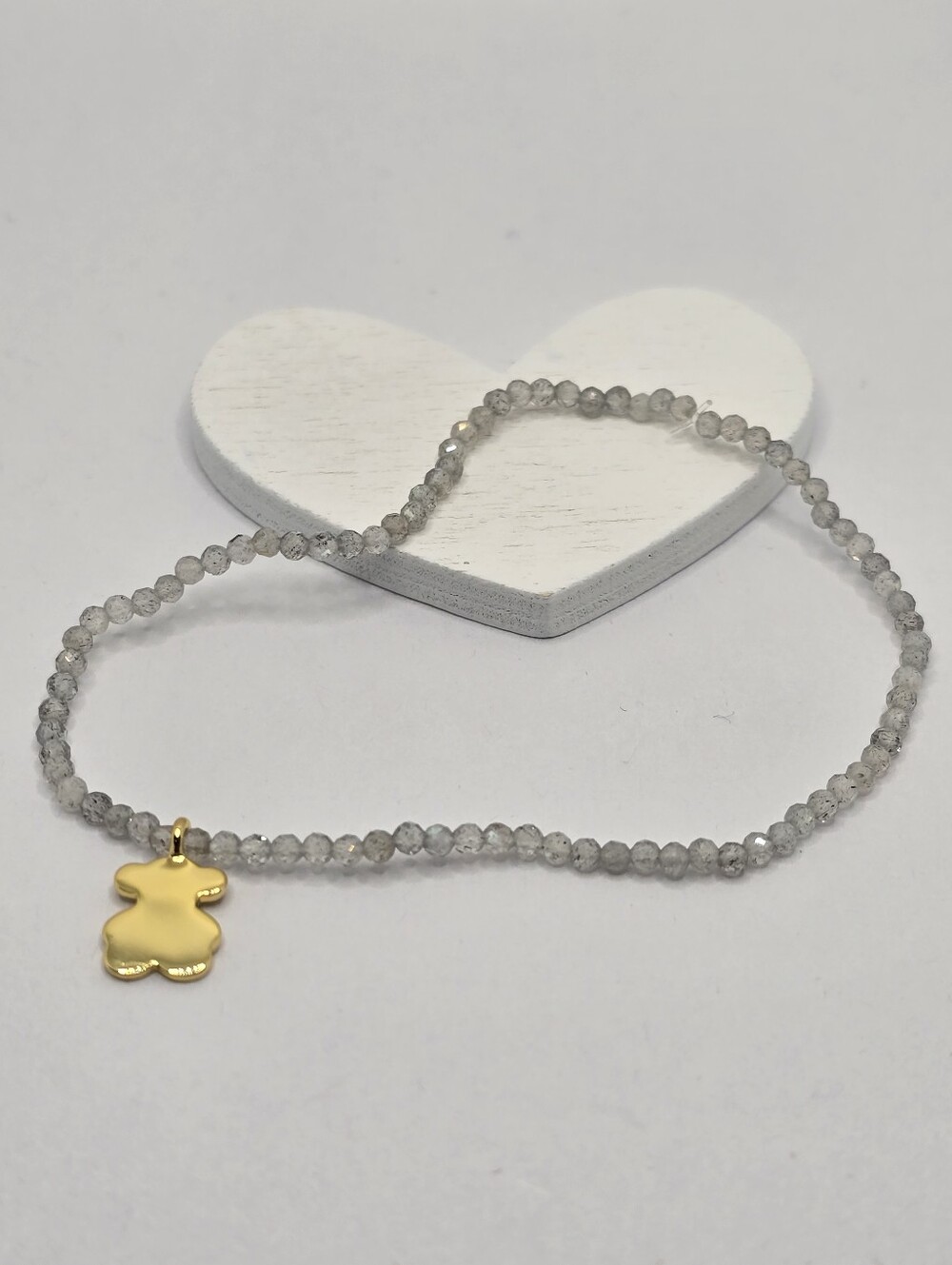Tous Elastic Bracelet with gray labradorite and bear with gold vermeil TousMotif